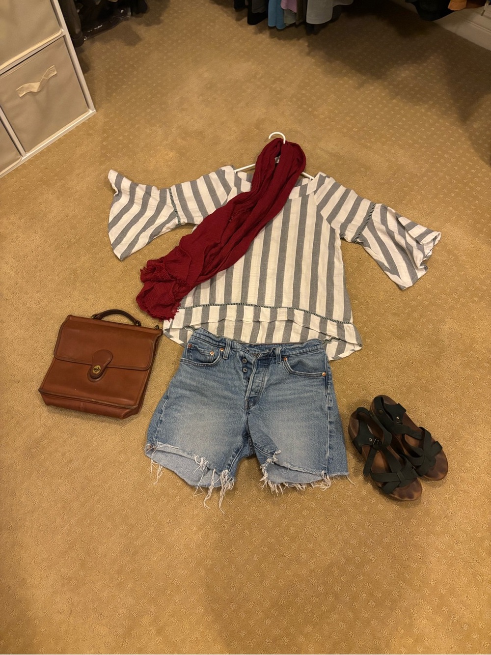 Listicle S 100% Cotton Striped Gauze Blouse Bell Sleeve Boho Coastal High Low